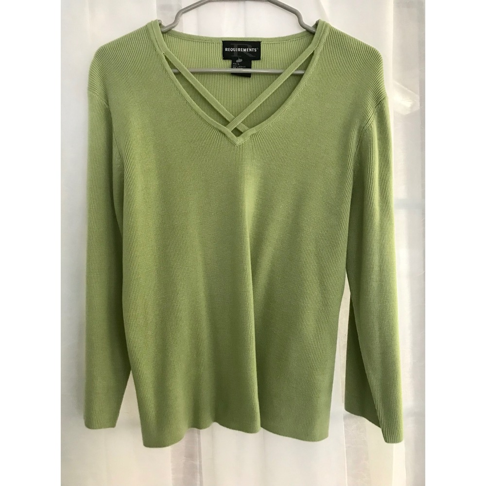 Requirements Womens Lime Green Ribbed V-Neck Strappy Detail Sweater Size Large